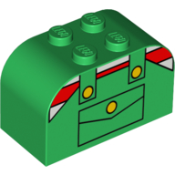 Visuel indicatif Rebrickable de Brique courbée 2 x 4 x 2 double avec chemise à rayures rouges et blanches et motif imprimé salopette (Brick Curved 2 x 4 x 2 Double with Red and White Striped Shirt and Overalls Print)