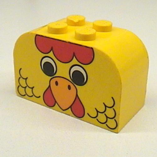 Visuel indicatif Rebrickable de Brique courbée 2 x 4 x 2 double avec motif imprimé visage de poulet (Brick Curved 2 x 4 x 2 Double with Chicken Face Print)
