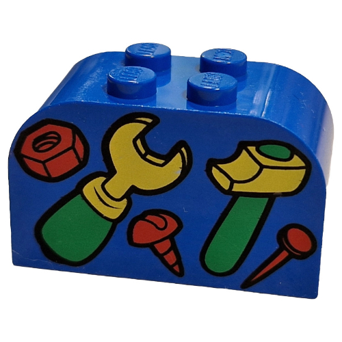 Visuel indicatif Rebrickable de Brique courbée 2 x 4 x 2 double avec des outils motif imprimé (Brick Curved 2 x 4 x 2 Double with Tools Print)