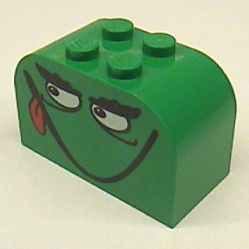 Visuel indicatif Rebrickable de Brique courbée 2 x 4 x 2 double avec visage de monstre souriant avec motif imprimé langue (Brick Curved 2 x 4 x 2 Double with Smiling Monster Face with Tongue Print)