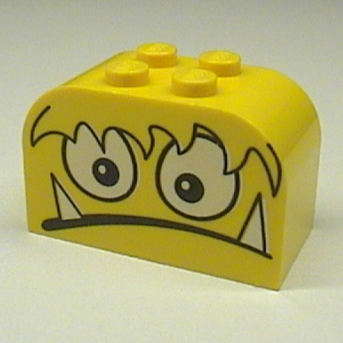 Visuel indicatif Rebrickable de Brique courbée 2 x 4 x 2 double avec monstre visage effrayé avec des dents motif imprimé (Brick Curved 2 x 4 x 2 Double with Monster Face Scared with Teeth Print)
