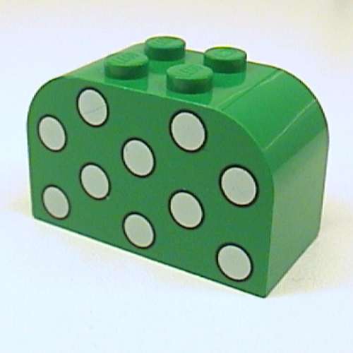 Visuel indicatif Rebrickable de Brique courbée 2 x 4 x 2 doubles avec motif imprimé Vert clair (Brick Curved 2 x 4 x 2 Double with Dots Light Green Print)