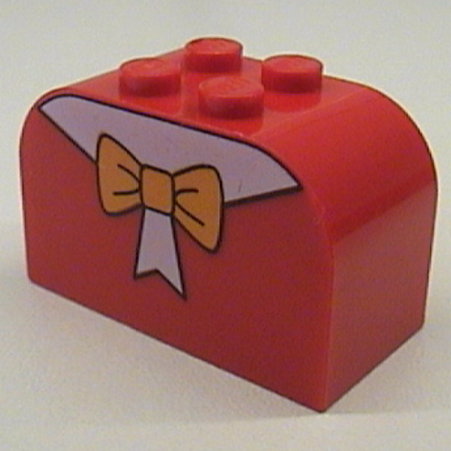 Visuel indicatif Rebrickable de Brique courbée 2 x 4 x 2 double avec motif imprimé Orange Bow (Brick Curved 2 x 4 x 2 Double with Orange Bow Print)