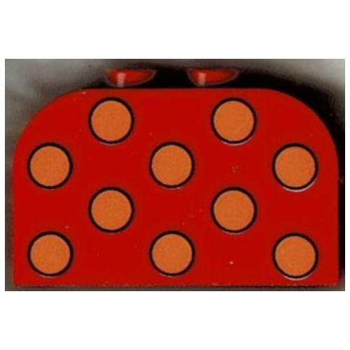 Visuel indicatif Rebrickable de Brique courbée 2 x 4 x 2 double avec des points orange moyen motif imprimé (Brick Curved 2 x 4 x 2 Double with Dots Medium Orange Print)