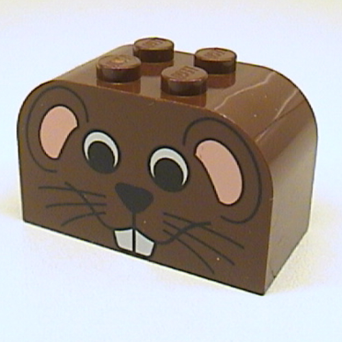 Visuel indicatif Rebrickable de Brique courbée 2 x 4 x 2 double avec motif imprimé visage de souris (Brick Curved 2 x 4 x 2 Double with Mouse Face Print)
