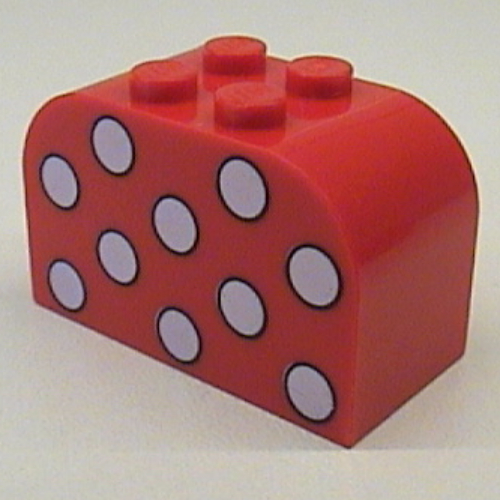 Visuel indicatif Rebrickable de Brique courbée 2 x 4 x 2 doubles avec des points blanc imprimé (Brick Curved 2 x 4 x 2 Double with Dots White Print)