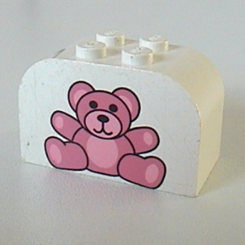 Visuel indicatif Rebrickable de Brique courbée 2 x 4 x 2 doubles avec motif imprimé Ours en peluche (Brick Curved 2 x 4 x 2 Double with Teddy Bear Print)