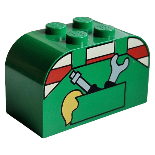 Visuel indicatif Rebrickable de Brique courbée 2 x 4 x 2 doubles avec salopettes et outils en motif imprimé poche (Brick Curved 2 x 4 x 2 Double with Overalls and Tools in Pocket Print)