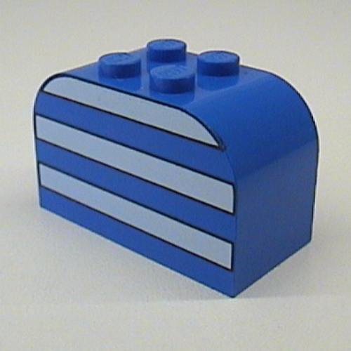 Visuel indicatif Rebrickable de Brique courbée 2 x 4 x 2 doubles avec motif imprimé de rayures blanches (Brick Curved 2 x 4 x 2 Double with White Stripes Print)