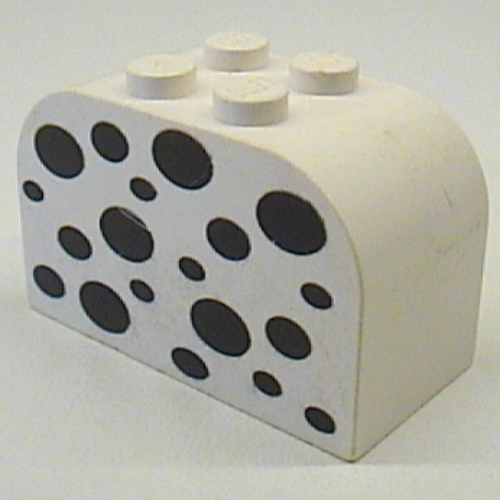 Visuel indicatif Rebrickable de Brique courbée 2 x 4 x 2 double avec motif imprimé Taches Noires (Brick Curved 2 x 4 x 2 Double with Black Spots Print)