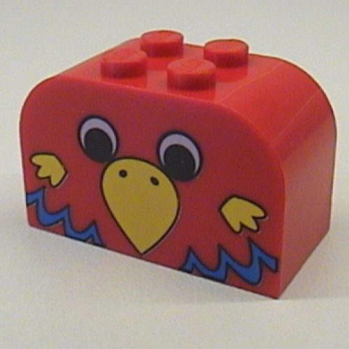 Visuel indicatif Rebrickable de Brique courbée 2 x 4 x 2 doubles avec tête de perroquet, bec jaune, motif imprimé plumes bleues (Brick Curved 2 x 4 x 2 Double with Parrot Head, Yellow Beak, Blue feathers Print)