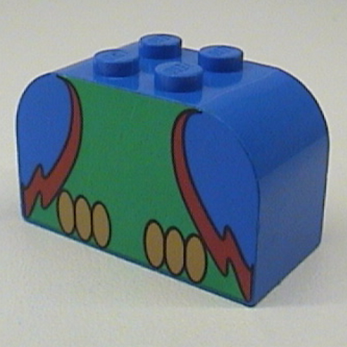 Visuel indicatif Rebrickable de Brique courbée 2 x 4 x 2 doubles avec perroquet, poitrine verte, ailes rouges (Brick Curved 2 x 4 x 2 Double with Parrot, Green Chest, Red Wings Outline Body Print)