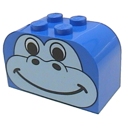 Visuel indicatif Rebrickable de Brique courbée 2 x 4 x 2 double avec motif imprimé visage gorille / dinosaure bleu clair (Brick Curved 2 x 4 x 2 Double with Light Blue Gorilla / Dinosaur Face Print)