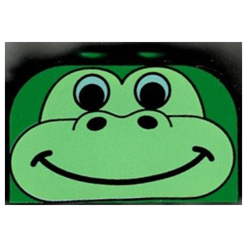 Visuel indicatif Rebrickable de Brique courbée 2 x 4 x 2 double avec motif imprimé visage gorille / dinosaure vert clair (Brick Curved 2 x 4 x 2 Double with Light Green Gorilla / Dinosaur Face Print)