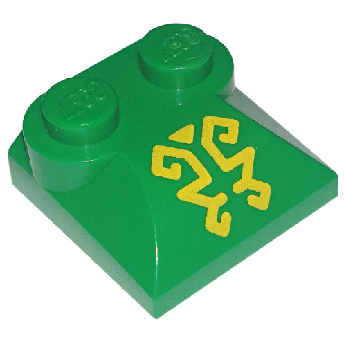 Visuel indicatif Rebrickable de Brique courbée 2 x 2 x 2/3 Deux tenons et courbé brique inclinée Fin avec motif imprimé de lignes jaunes ornées (Brick Curved 2 x 2 x 2/3 Two Studs and Curved Slope End with Ornate Yellow Lines Print)