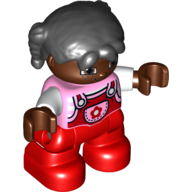 Visuel indicatif Rebrickable de Duplo Figurine Enfant avec Pigtails Noir, avec jambes rouges (Duplo Figure Child with Pigtails Black, with Red Legs)