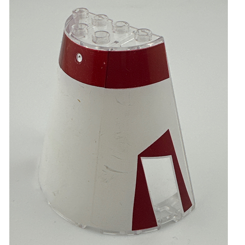Visuel indicatif Rebrickable de Demi-cône 8 x 4 x 6 avec motif imprimé chevalet tantif rayé rouge foncé (Cone Half 8 x 4 x 6 with Dark Red Stripe Tantive Bridge Top Print)