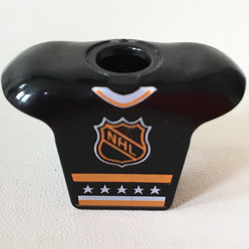 Armure de corps de hockey de sport de minifigurine avec le logo de nhl et le motif imprimé blanc de '1' (Minifig Neckwear Sports Hockey Body Armor with NHL Logo and White '1' Print)