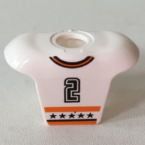 Armure de corps de hockey sport minifigurine avec logo nhl et motif imprimé noir '2' (Minifig Neckwear Sports Hockey Body Armor with NHL Logo and Black '2' Print)