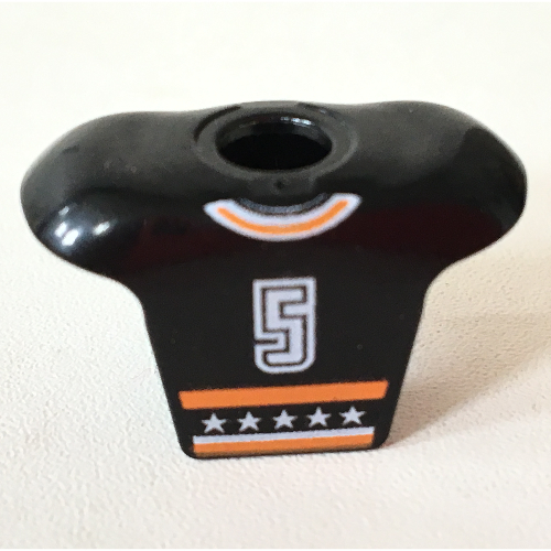 Armure de corps de hockey de sport de minifigurine avec le logo de nhl et le motif imprimé blanc de '5' (Minifig Neckwear Sports Hockey Body Armor with NHL Logo and White '5' Print)