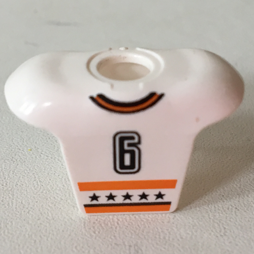 Armure de corps de hockey sport minifigurine avec logo nhl et motif imprimé noir '6' (Minifig Neckwear Sports Hockey Body Armor with NHL Logo and Black '6' Print)