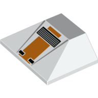 Visuel indicatif Rebrickable de Brique inclinée 45° 3 x 4 double / 33° avec motif imprimé Orange/Gris Foncé/Noir (Brick Sloped 45° 3 x 4 Double / 33° with Orange/Light Bluish Grey/Black Print)