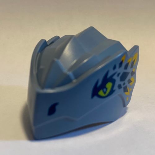 Visuel indicatif Rebrickable de Partie du corps de la créature, tête de dragon Riyu avec yeux de vert citron, bleu foncé / orange clair (Creature Body Part, Dragon Head Riyu with Lime Eyes, Dark Blue/Bright Light Orange Scales Print)