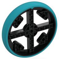Visuel indicatif Rebrickable de Roue 88 x 14 avec 4 rayons avec 4 trous, 4 inserts et pneu intégral moyen azur (Wheel 88 x 14 with 4 Spokes with 4 Holes, 4 Inserts and Medium Azure Integral Tire)