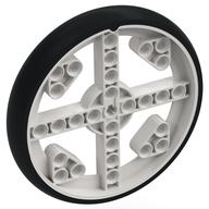 Visuel indicatif Rebrickable de Roue 88 x 14 avec 4 rayons avec 4 trous, 4 inserts et pneu intégral noir (Wheel 88 x 14 with 4 Spokes with 4 Holes, 4 Inserts and Black Integral Tire)