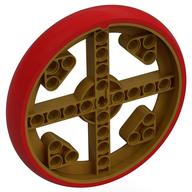 Visuel indicatif Rebrickable de Roue 88 x 14 avec 4 rayons avec 4 trous, 4 inserts et pneu intégral rouge (Wheel 88 x 14 with 4 Spokes with 4 Holes, 4 Inserts and Red Integral Tire)