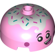 Brique ronde 3 x 3 dôme avec tenon central avec crème glacée, sprinkles, bouche ouverte visage heureux motif imprimé (Brick Round 3 x 3 Dome with Center Stud with Ice Cream, Sprinkles, Happy Face Open Mouth Print)