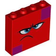 Visuel indicatif Rebrickable de Brique 1 x 4 x 3 avec des carrés magenta, visage en colère / mécontent, motif imprimé yeux bleus (Brick 1 x 4 x 3 with Magenta Squares, Angry/Disgruntled Face, Blue Eyes Print)