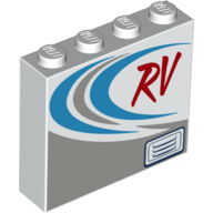 Visuel indicatif Rebrickable de Brique 1 x 4 x 3 avec les faucilles rouges 'RV', gris clair/bleu moyen (Brick 1 x 4 x 3 with Red 'RV', Light Bluish Grey/Medium Blue Sickles)