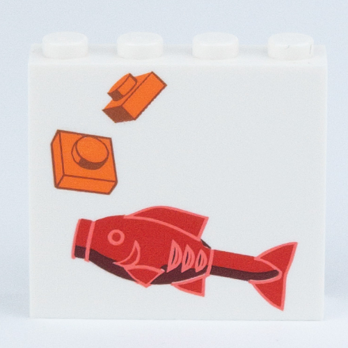 Visuel indicatif Rebrickable de Brique 1 x 4 x 3 avec Poisson Rouge, Orange Plaques imprimé (Brick 1 x 4 x 3 with Red Fish, Orange Plates Print)