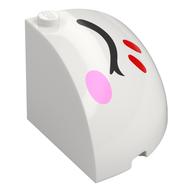 Visuel indicatif Rebrickable de Brique coin rond 4 x 4 x 3 quart dôme haut avec yeux noirs fermés, rayures rouges, joue rose vif, gauche (Brick Round Corner 4 x 4 x 3 Quarter Dome Top with Closed Black Eyes, Red Stripes, Bright Pink Cheek, Left)