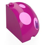 Visuel indicatif Rebrickable de Brique coin rond 4 x 4 x 3 quart dôme haut avec des taches rose vif, motif imprimé tête de chat violet foncé (Brick Round Corner 4 x 4 x 3 Quarter Dome Top with Bright pink Spots, Dark Purple Cat Head Print)