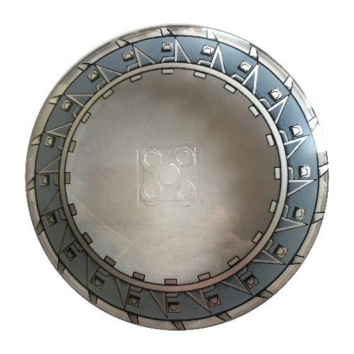 Visuel indicatif Rebrickable de Plat 10 x 10 inversé [Radar] avec motif imprimé Lames dentelées (Dish 10 x 10 Inverted [Radar] with Serrated Blades Print)