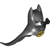 Masque, cagoule Batman avec cape, logo Batman jaune avec 3 points bas centraux motif imprimé (Mask, Batman Cowl with Cape, Yellow Batman Logo with 3 Center Bottom Points Print)