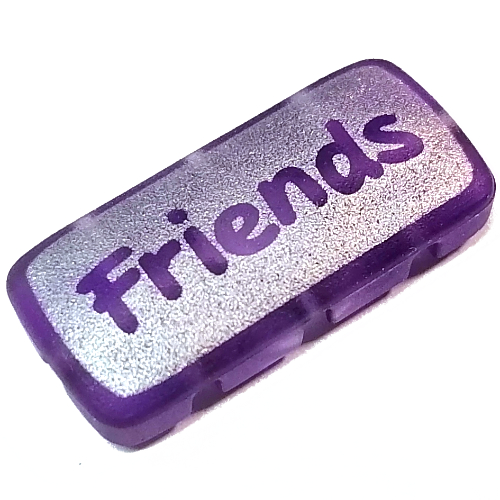 Visuel indicatif Rebrickable de Icône Clikits, rectangle 3l avec trou, motif imprimé argent 'Friends' (Clikits Icon, Rectangle 3L with Hole, Silver 'Friends' Print)