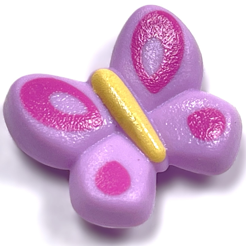 Visuel indicatif Rebrickable de Clikits icône, papillon 2 x 2 avec connecteur, corps jaune & rose foncé sur motif imprimé ailes (Clikits Icon, Butterfly 2 x 2 with Pin, Yellow Body & Dark Pink on Wings Print)