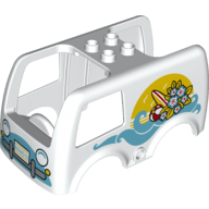 Visuel indicatif Rebrickable de Duplo van corps avec 4 clous sur le dessus avec la mer, planche de surf, et des fleurs motif imprimé (Duplo Van Body with 4 Studs on Top with Sea, Surfboard, and Flowers Print)