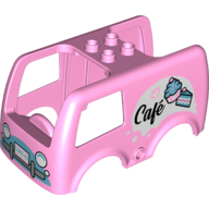 Visuel indicatif Rebrickable de Duplo van corps avec 4 clous sur le dessus avec des gâteaux et 'Cafe' motif imprimé (Duplo Van Body with 4 Studs on Top with Cakes and 'Cafe' Print)