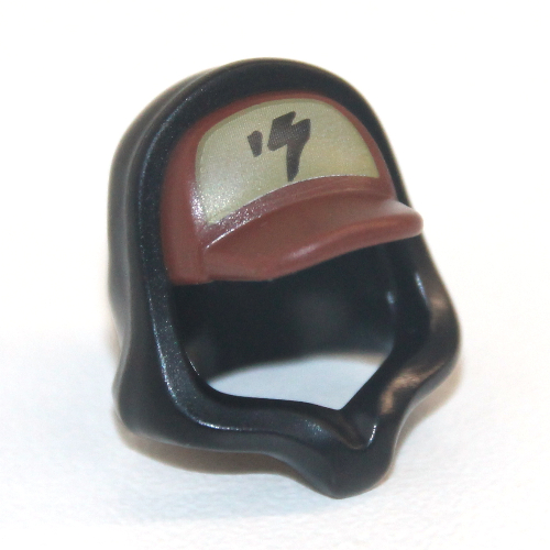 capuche sur le chapeau, motif de chapeau brun rougeâtre, avant brun foncé avec motif imprimé symbole noir (Hood over Cap, Reddish Brown Cap Pattern, Dark Tan Front with Black Symbol Print)