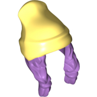 Cheveux et chapeau, deux tresses et bonnet, motif jaune clair (Hair and Hat, Two Braids and Beanie, Bright Light Yellow Pattern)