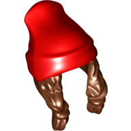 Visuel indicatif Rebrickable de Cheveux et chapeau, Deux tresses et bonnet, Motif rouge (Hair and Hat, Two Braids and Beanie, Red Pattern)
