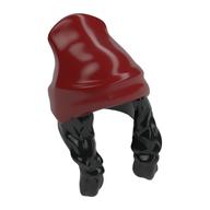 Cheveux et chapeau, deux tresses et bonnet, motif rouge foncé (Hair and Hat, Two Braids and Beanie, Dark Red Pattern)