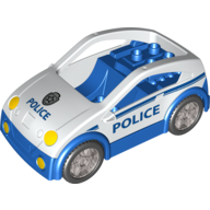 Visuel indicatif Rebrickable de Coupe-voiture Duplo avec base bleue, phares, insigne étoile et motif imprimé 'POLICE' (Duplo Car Coupe with Blue Base, Headlights, Star Badge and 'POLICE' Print)