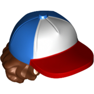 Cheveux et chapeau, casquette avec devant blanc et rouge et cheveux bouclés brun rougeâtre (Hair and Hat, Cap with White and Red Front and Reddish Brown Curly Hair)
