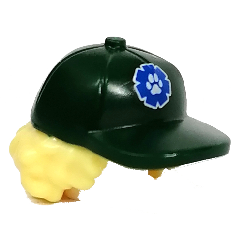 Cheveux et chapeau, casquette avec logo bleu 'RESCUE', motif de cheveux bouclés jaune clair (Hair and Hat, Cap with Blue 'RESCUE' Logo, Bright Light Yellow Curly Hair Pattern)