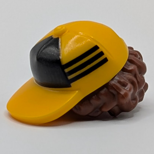 Visuel indicatif Rebrickable de Cheveux et chapeau, casquette avec avant noir et cheveux bouclés brun rougeâtre (Hair and Hat, Cap with Black Front and Reddish Brown Curly Hair)